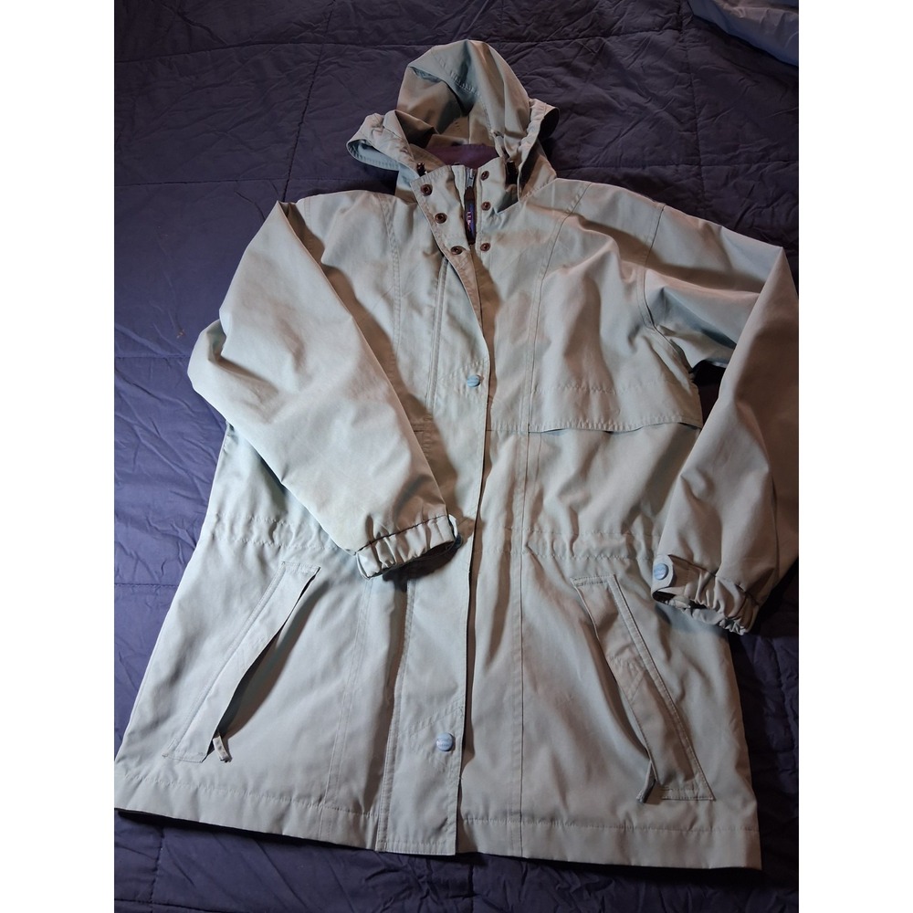 LL Bean Womens S Rain Hooded Rain Coat-Mesh Lined-Vented -Mid Length in Green
